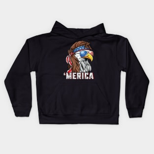 Merica USA American Flag Patriotic 4th of July Bald Eagle Kids Hoodie